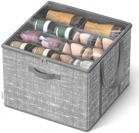 SONGMICS Shoe Organizer for Closet, Fabric Bins, Fits up to 16 Pairs | Shoe Storage Box with Clear Lid, Storage Compartments with Reinforced Handles, Dove Gray, TINA Collection ULSP601G01 by Unknown
