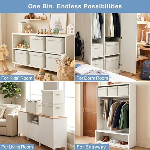 Bagnizer Large 42 Quarts Collapsible Stackable Storage Bins Cube with Lids [3-Pack] Foldable Fabric Linen Storage Boxes, Closet Organizer Baskets with Label for Home (16.7 x 12 x 12, Beige) - Image 4