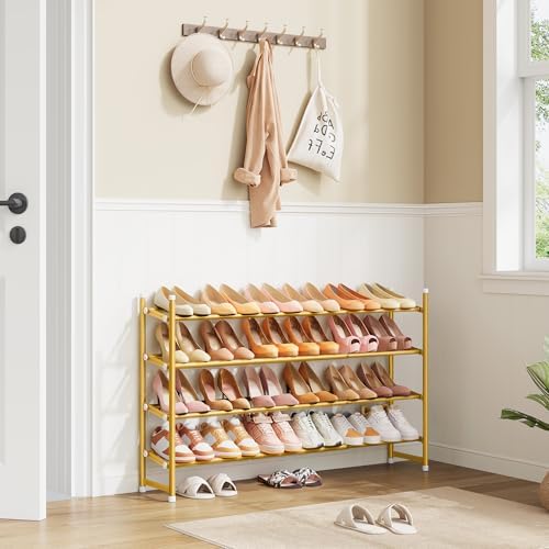 Tajsoon Expandable Shoe Rack for Closet 4 Tier, 28“-41“Stackable, Gold - Image 2