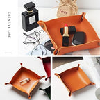 Foldable Leather Catchall Tray, Jewelry Organizer for Travel, Nightstand, Home or Office (Orange-S) - Image 5