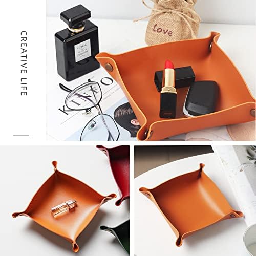 Foldable Leather Catchall Tray, Jewelry Organizer for Travel, Nightstand, Home or Office (Orange-S) - Image 5
