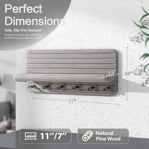 Rebee Vision Pine Wood Key Holder Wall Mount for Entryway, Distressed Gray - Image 2