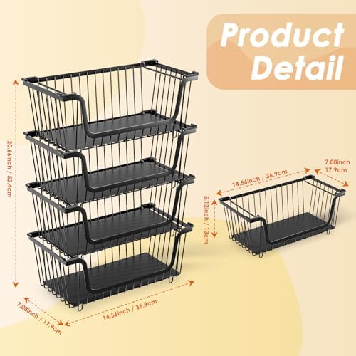 4 Pcs Stackable Wire Baskets for Pantry Organizers and Storage, Black - Image 5