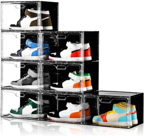 Amllas New 8 Pack Shoe Boxes Stackable, Large Shoe Storage Organizer with Lids,Drop Side Shoe Containers for Entryway,Sneaker Storage Fit up to US Size 13 for Men/Women(13’’x 10.6”x 8.3”) by Amllas