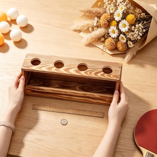 PH PandaHall Table Tennis Paddle Storage Rack Wall Mounted Ping Pong Paddle Organizer Wood Table Tennis Racket Holder Pickleball Paddles Display with Ball Shelf for Holds 4 Rackets Office Home Bar - Image 3