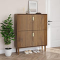 Smuxee Shoe Cabinet with 2 Flip Drawers, 31.5" Walnut Hidden Shoe Storage Cabinet with Line Groove Design, Freestanding Shoe Organizer Cabinet for Hallway, Entryway, Living Room by Smuxee