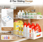 2 Pack 19IN Depth Under Sink Storage Organizer, Large 2-Tier Elegant Mesh Pull Out Shelf for Kitchen and Bathroom Cabinet Organization, L-Shaped and Adjustable Height Design-White - Image 5