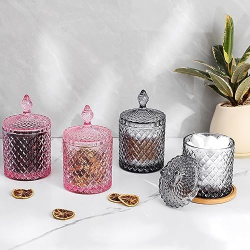 rejomiik Qtip Holder Apothecary Jars with Lid, Thick Glass, Pink - Image 7