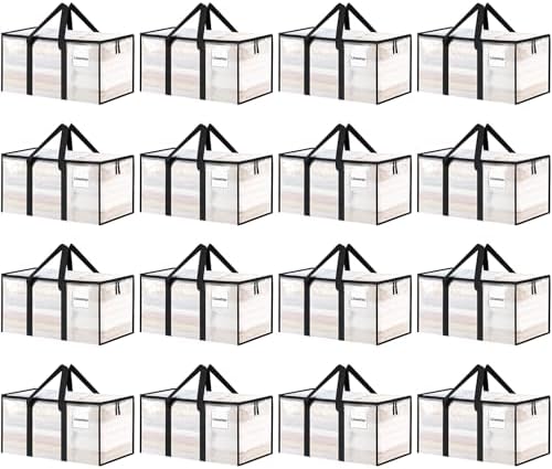 16 Pack Extra Large Clothes Storage Bins with Lids, Moving Bags, Clear | Storage Bags with Reinforced Handles & Heavy-Duty Zippers, Moving Boxes Totes for Clothes Packing, Dorms, College Supplies by ukeetap