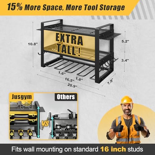 Power Tool Organizer Wall Mount, 150LBS Capacity, 3 Tier, 4 Drill Holders - Image 2