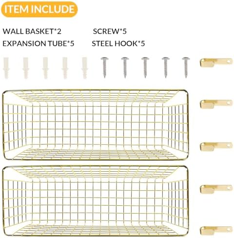 Kinlink 2 Sets Gold Extra Large Hanging Wall Basket with Steel Hooks - Image 4