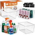 12 PACK LARGE Sturdy Clear Storage Bins, Plastic Home Pantry Organizer Bins by MakeLifeBetterEasier