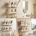 Wide Aluminum Suction Cup Shower Caddy(2-Pack Cream White),Shower Shelves for Bathroom Wall,Wall Mounted Bathroom Shelves with Towel Bar & Hooks - Image 6