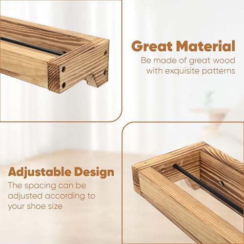 Nisorpa 30 Inch Rustic Burnt Wood Hanging Shoe Rack, Set of 4 - Image 4
