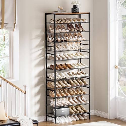 12 Tier Metal Shoe Rack with Wood Top, 40-48 Pairs - Image 6