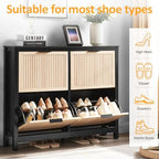 4-Flip Drawer Shoe Cabinet Narrow Entryway Rack, Oak & Black - Image 3