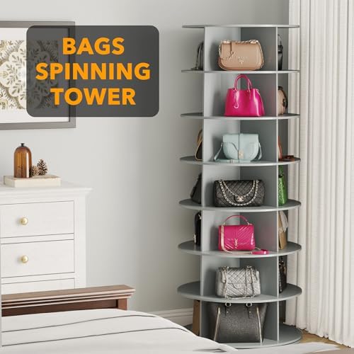 SpaceAid 7 Tier Rotating Shoe Rack Tower, Spinning Shoe Display Lazy Susan, Revolving 360 Shoe Rack Storage Round Carousel, Vertical Handbag Rotate Shoes Closet Organization (7-Tier Gray) - Image 5
