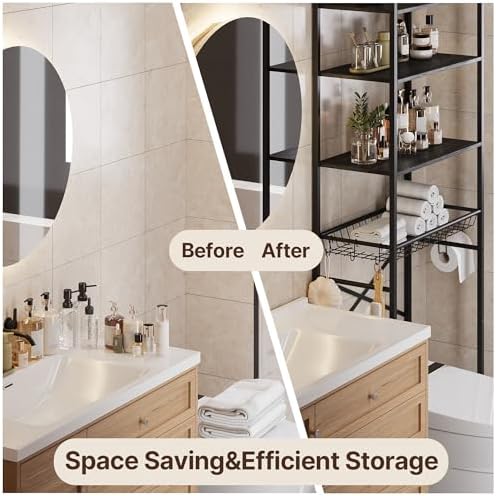 Gizoon Over-The-Toilet Storage Rack with Adjustable Shelf and Basket, 4-Tier Freestanding Space Saver Bathroom Shelves Above Toilet for Room - Image 3