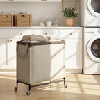 StorageWorks 2 Section Laundry Hamper, 120L Tan Sorter Cart with Wheels - Image 6