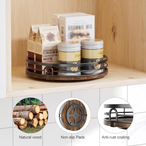 LAMU 9'' Lazy Susan Turntable Organizer for Cabinet, Round Wood Lazy Susan for Table Top, Kitchen, Countertop, Pantry, Spice, Bathroom Vanity, Coffee, Farmhouse Decor - Image 3