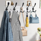 Kuhome 2pcs Coat Rack Wall Mount Wooden Hat Rack for Wall Hooks Pine Real Wood Plank 16.9" Old White Coat Hanger with 5 Black Triple Hooks for Hanging Coat Hat Jacket - Image 5