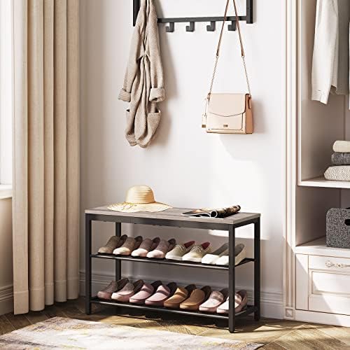 HOOBRO Shoe Bench, 3-Tier Shoe Rack, Industrial Shoe Organizer Storage Bench, 29.5 inches Entry Bench with Mesh Shelves, for Entryway, Living Room, Hallway, Easy Assembly, Greige BG75HX01 - Image 2