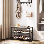HOOBRO Shoe Bench, 3-Tier Shoe Rack, Industrial Shoe Organizer Storage Bench, 29.5 inches Entry Bench with Mesh Shelves, for Entryway, Living Room, Hallway, Easy Assembly, Greige BG75HX01 - Image 2
