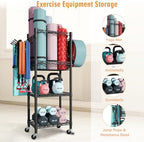 FUTASSI Home Gym Storage, 3 Tiers Workout Equipment Organizer with Wheels for Yoga Mats, Foam Roller, Dumbbells, Kettlebells, and Resistance Bands - Image 3