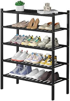 ROMGUAR CRAFT 5 Tier Bamboo Shoe Rack for Closet Free Standing Wood Shoe Shelf for Entryway Small Space Stackable 27"x11"x33" (Black) by ROMGUAR+CRAFT