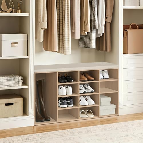 DINZI LVJ Shoe Storage Bench with Cushion, 16-Cubby Shoe Rack with Seat - Image 2