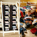 Weekly Clothes Organizer for Kids, 5-Shelf Hanging Clothes Storage with 7 Labels, Back to School Fabric Heavy Duty Closet Storage with Zipper and 10 Hooks for Morning Routine, Black - Image 5