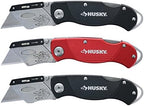 Husky Folding Sure-Grip Lock Back Utility Knives Multi Pack (3 Piece Set: 3 x Husky Knives w/ Blades) (Colors Vary) - Image 4