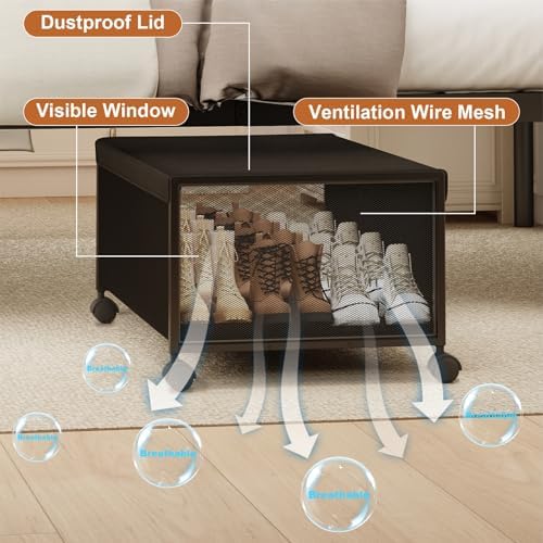 Fokyfok 2Pack Under Bed Storage Containers,12 inch Height,31 inch Long | Under Bed Shoe Storage,Underbed Storage with Wheels,Large Rolling under bed Clothes Storage Drawers,Lid,Dorm Tall,Black - Image 5