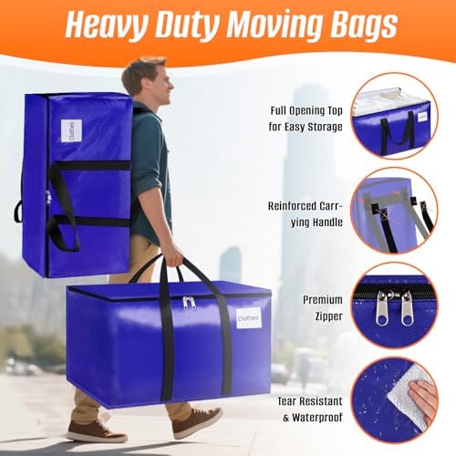 FabSpace 6-Pack Moving Bags with Backpack Straps & Carry Handles, 20 Gallons-76 L Heavy Duty Storage Totes for Space Saving, Foldable Storage Bags for College Dorm, Travel, Camping (Blue) - Image 5