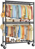 Sakugi Clothes Rack - Double Hanging Rod Clothing Rack with Wheels & Leveling Feet, Large Capacity Wardrobe Closet with Shelves for Bedroom, Laundry Room, Entryway, 45.2" x 12.6" x 80.7", Black by Sakugi