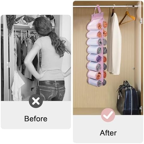 DHSFKBE Legging Organizer Storage, T Shirt Organizer, Foldable Hanging Closet Organizer Storage with 16 Roll Independent Compartments for Yoga Pants, Tank Top, Towel, Underwear (Pink) - Image 4