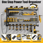 MOOMSINE Large Power Tool Organizer Wall Mount with Charging Station for Garage, 400lbs Metal Storage Rack with 8 Cordless Drill Holder, 4 Tier Heavy Duty Battery Tool Shelf with 5 Outlet Power Strip - Image 3