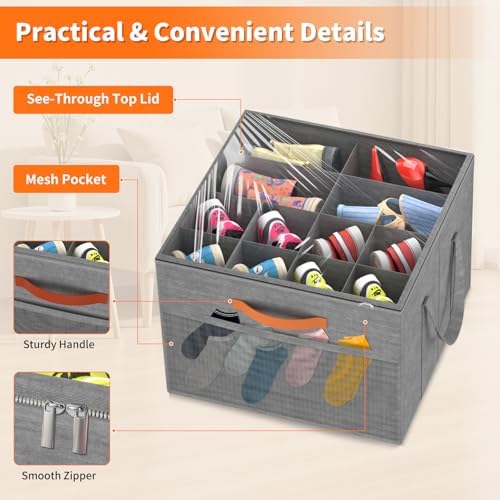 Aokeyee 2 Pack Shoe Organizer for Closet, Stackable Shoe Storage Box, Grey - Image 4