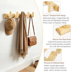 Coat Rack Wall Mount-5 Hooks, Wood Hook Rail for Towel Coat Hat Purse Bag Jacket, Towel Racks for Entryway Bathroom Kitchen Organizer Essential - Image 3