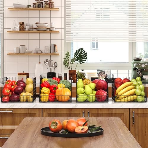 Jakyitvi 4 Pack XXL Stackable Wire Storage Basket, Extra Large Capacity Pantry Organizer and Storage, Muti-Purpose for Fruit Vegetable Basket & Toy Bin & Snack Organizer - Image 5