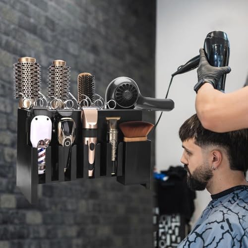 Clipper Holders Barbers Organizer, 13" x 12" x 3" Wall-Mounted Multi-Functional Hair Styling Tool Storage Stand for Clipper, Scissors, Comb, Curling Irons - for Salon, Home Bathrooms, with Screws Kit - Image 2