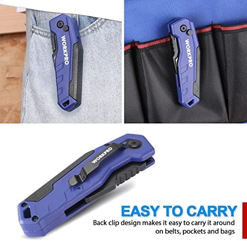 WORKPRO Folding Utility Knife, Quick Change Box Cutter, Blue (Pack of 2) - Image 5