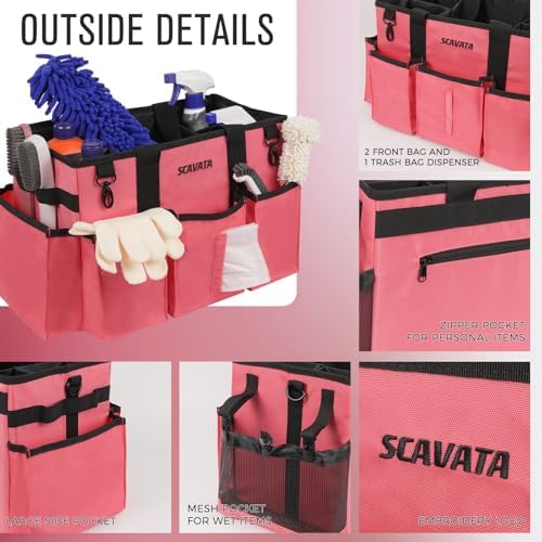 SCAVATA Wearable Cleaning Caddy Bag, Cleaning Caddy Supplies Organizer with Handle & Shoulder Straps for Housekeepers, Under Sink & Car Cleaning Tool Organizers with 4 Foldable Divider (RoseRed) - Image 3