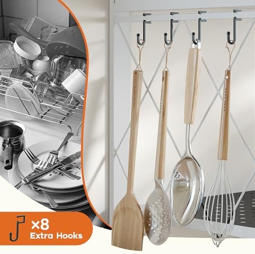 Fenbeli Foldable Shelves with Wheels - 5 Tier Folding Shelf, Collapsible No Assembly Metal Shelving Unit, Origami Storage Shelves & Rolling Storage Rack with 8 Hooks for Kitchen Pantry Garage - Image 5