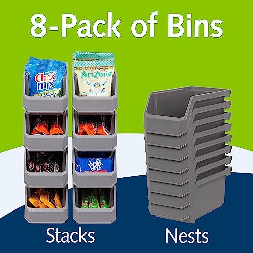 ReadySpace Medium Stackable Plastic Storage Bins, 8-Pack, Gray - Image 2