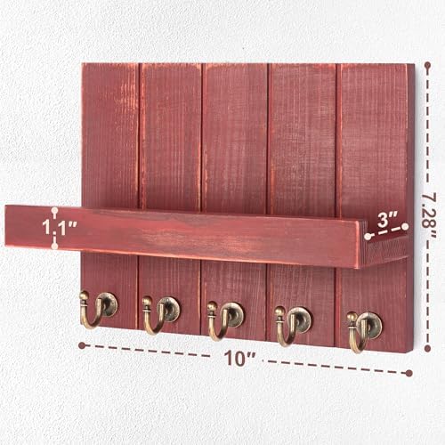 Rebee Vision Key Holder Wall Mount with Floating Shelf for Home Decor, Red - Image 2