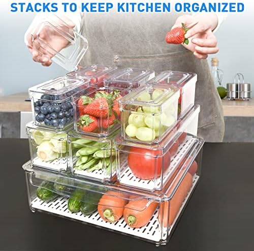 POMEAT 10 Pack Fridge Organizer, Stackable Refrigerator Organizer Bins with Lids, Produce Fruit Storage Containers for Storage Clear for Food, Drinks, Vegetable Storage - Image 4