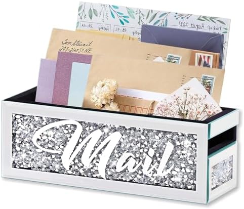 Crushed Diamond Mail Organizer, Crystal Mail Organizer Countertop, Mirror Letter Holder, Mail Tray, Mail Holder Box for Desk, Mail Holder for Wall by WALTSOM