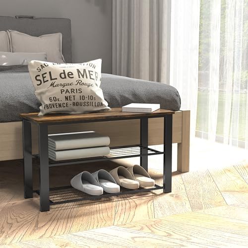 Simple Houseware Wooden Top Shoe Rack Bench for Entryway, Rustic Brown - Image 6