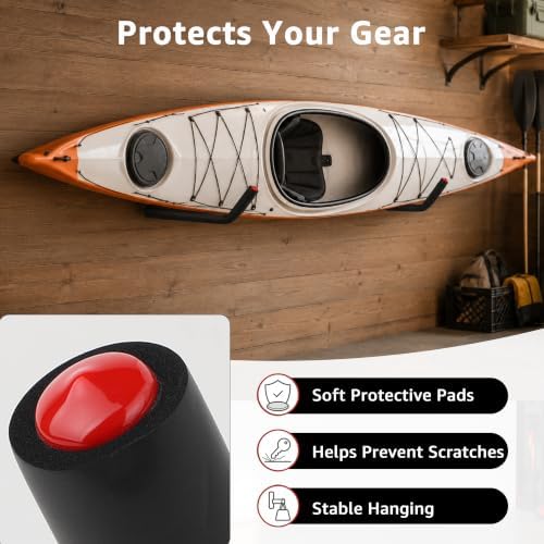 18-Piece Heavy Duty Garage Storage Hooks - 6x15” Jumbo Garage Hooks with EVA Padding (120 LB Capacity) + 6x3.5” Utility Hooks & 6 Storage Straps, Wall Rack for Kayak, Bike, Surfboard, Ski, Ladder - Image 4